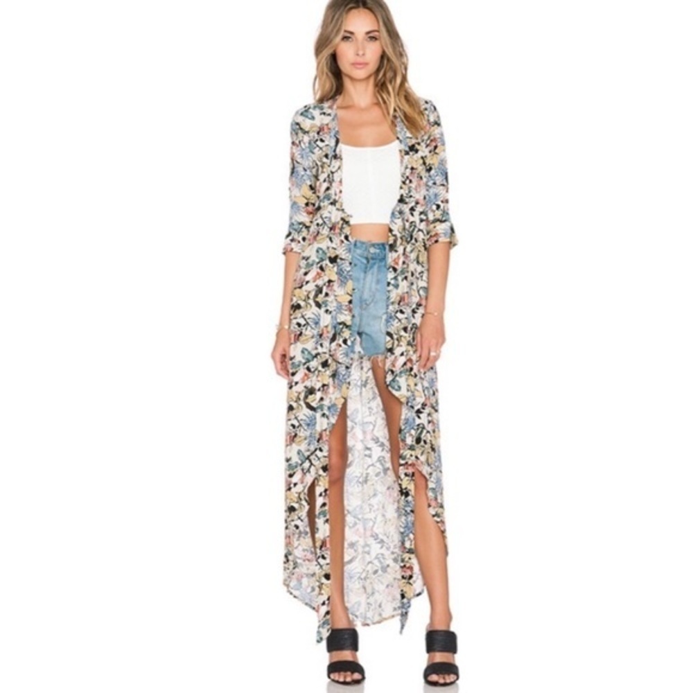 KNOT SISTERS MORRISON KIMONO FLORAL BUTTON FROM HI LOW BOHO 3/4 SLEEVE DRESS XS